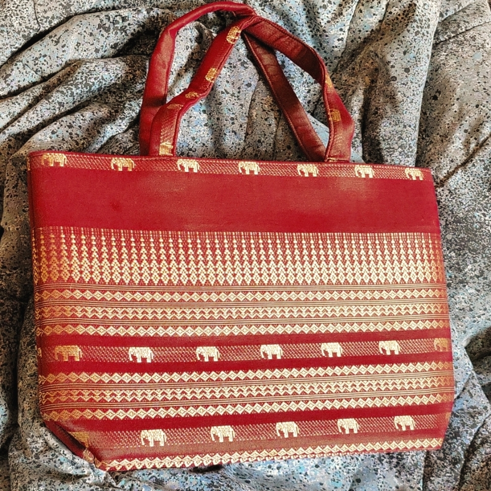 Red & Gold Elephant Purse Bag Handbag
